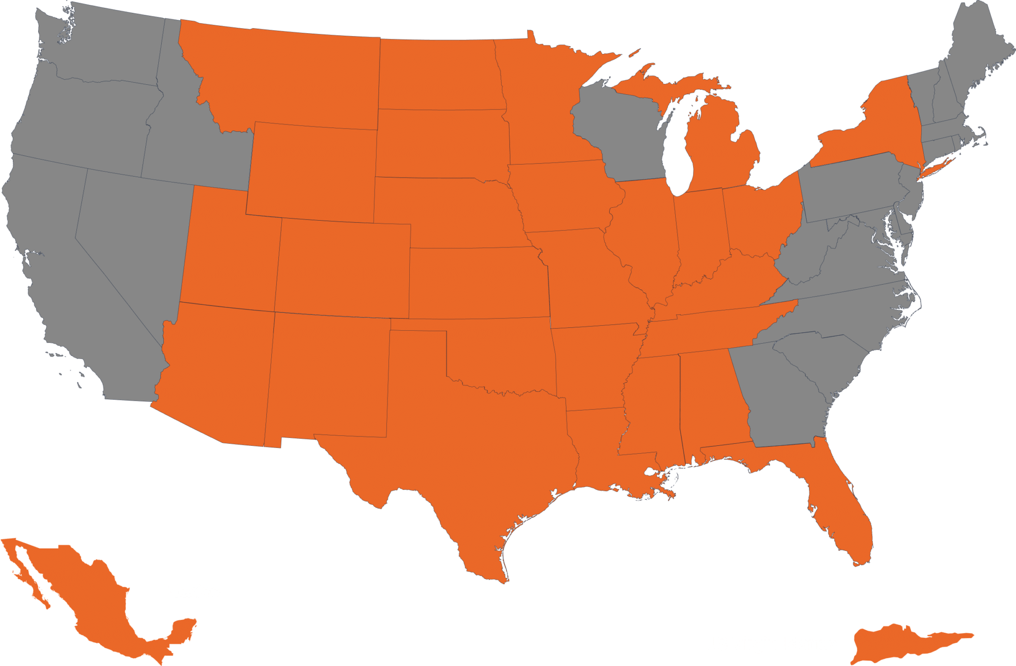 US map of state that Midstate Communication Contractors has served